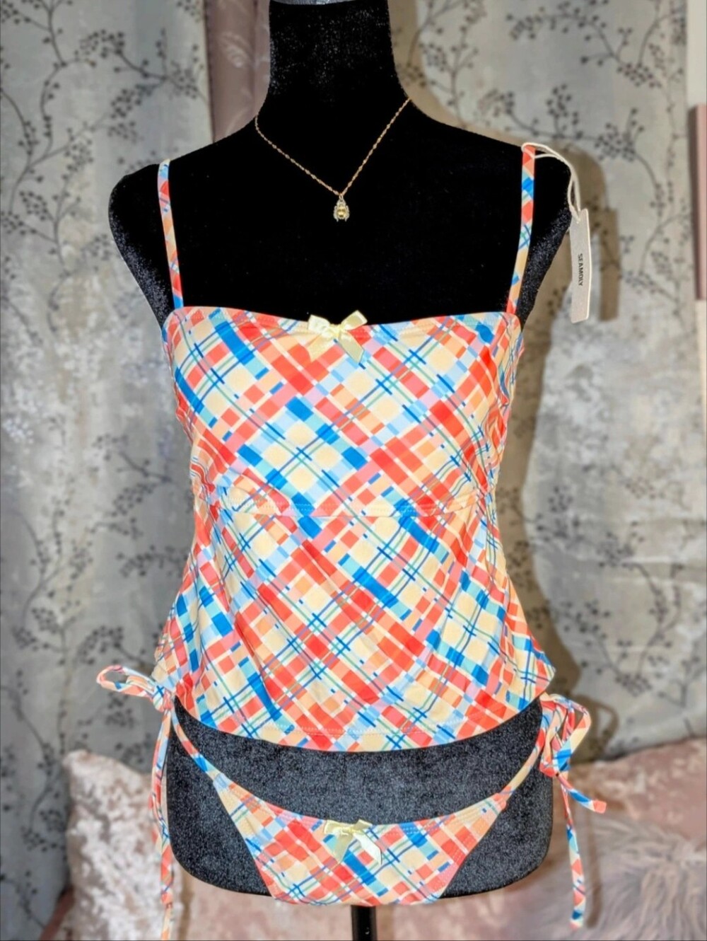 Plaid Print Camisole Top in Red & Blue - Unbranded